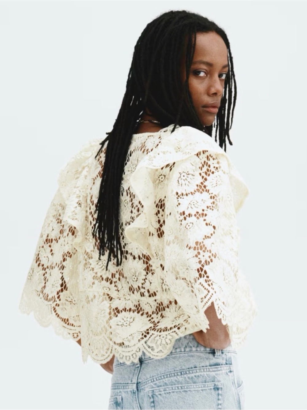 Ivory Lace Ruffle Shrug Top - Picture 7 of 8